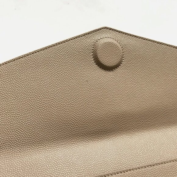 Saint Laurent YSL Uptown Bag Purse Clutch Pouch Womens Leather Beige Envelope - Picture 8 of 12